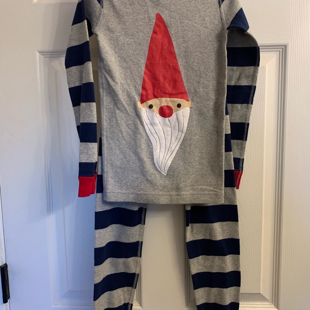 Hanna Andersson Kids Pajama Set - Gray with Navy Stripes and Red Gnome